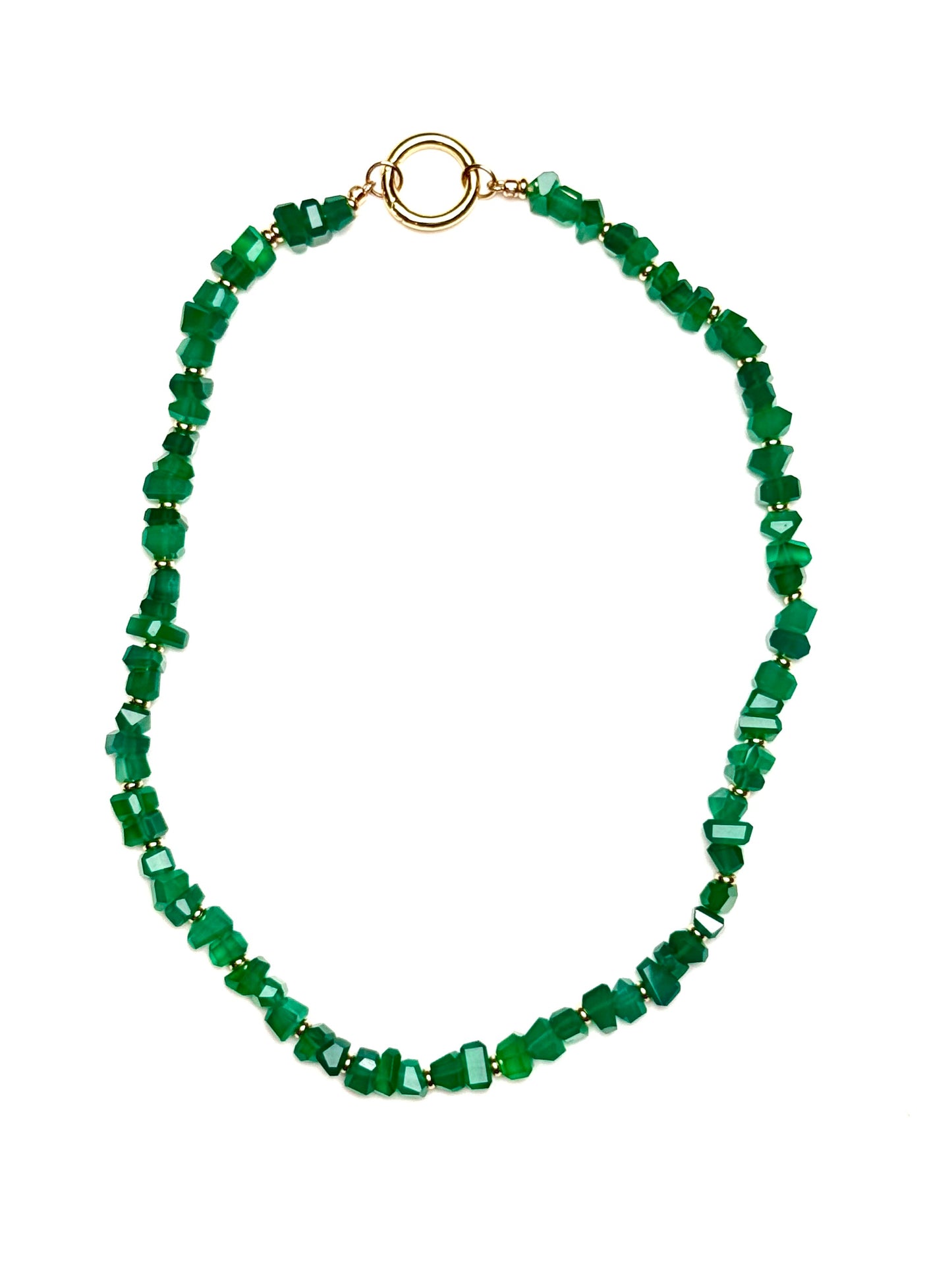 6-9mm Natural Green Onyx Faceted Nugget and Gold-filled Spacer Necklace