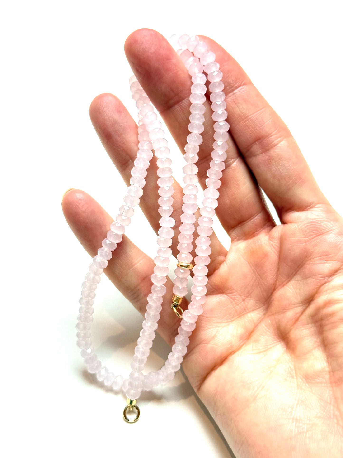 5x3mm Pale Pink Faceted Chalcedony Rondelle Necklace