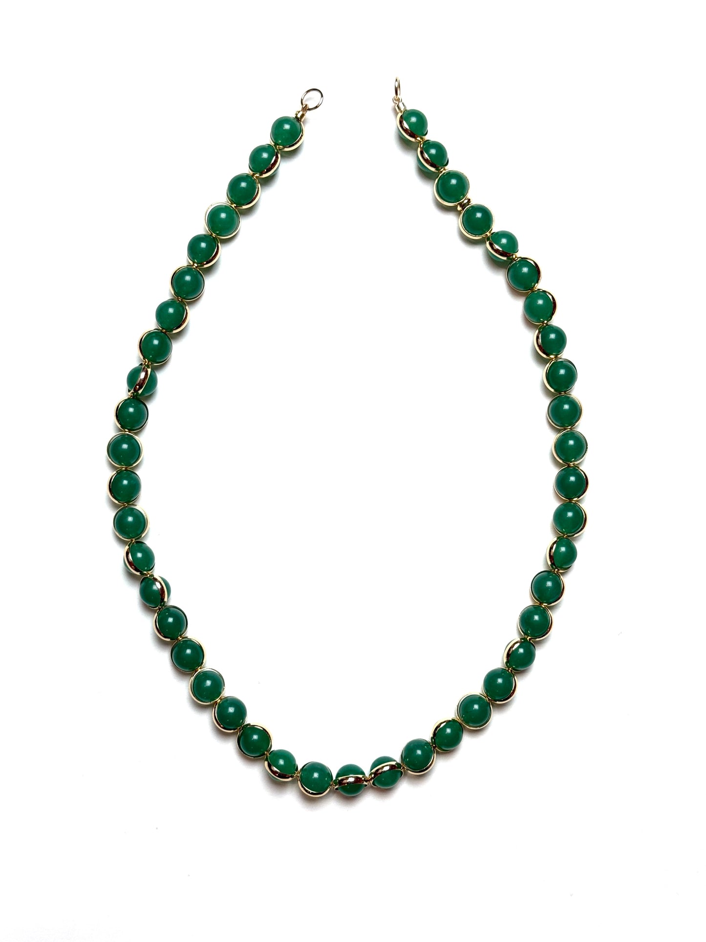 10mm Gold Sleeve Wrapped Deep Green Transparent Jade Gemstone Necklace