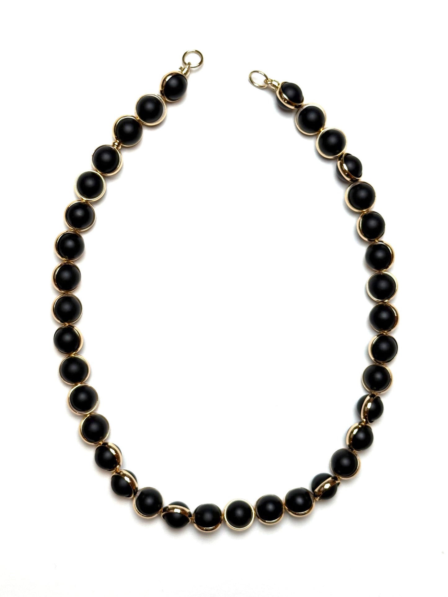 10mm Gold Sleeve Wrapped Round Matte Black Onyx Gemstone Necklace