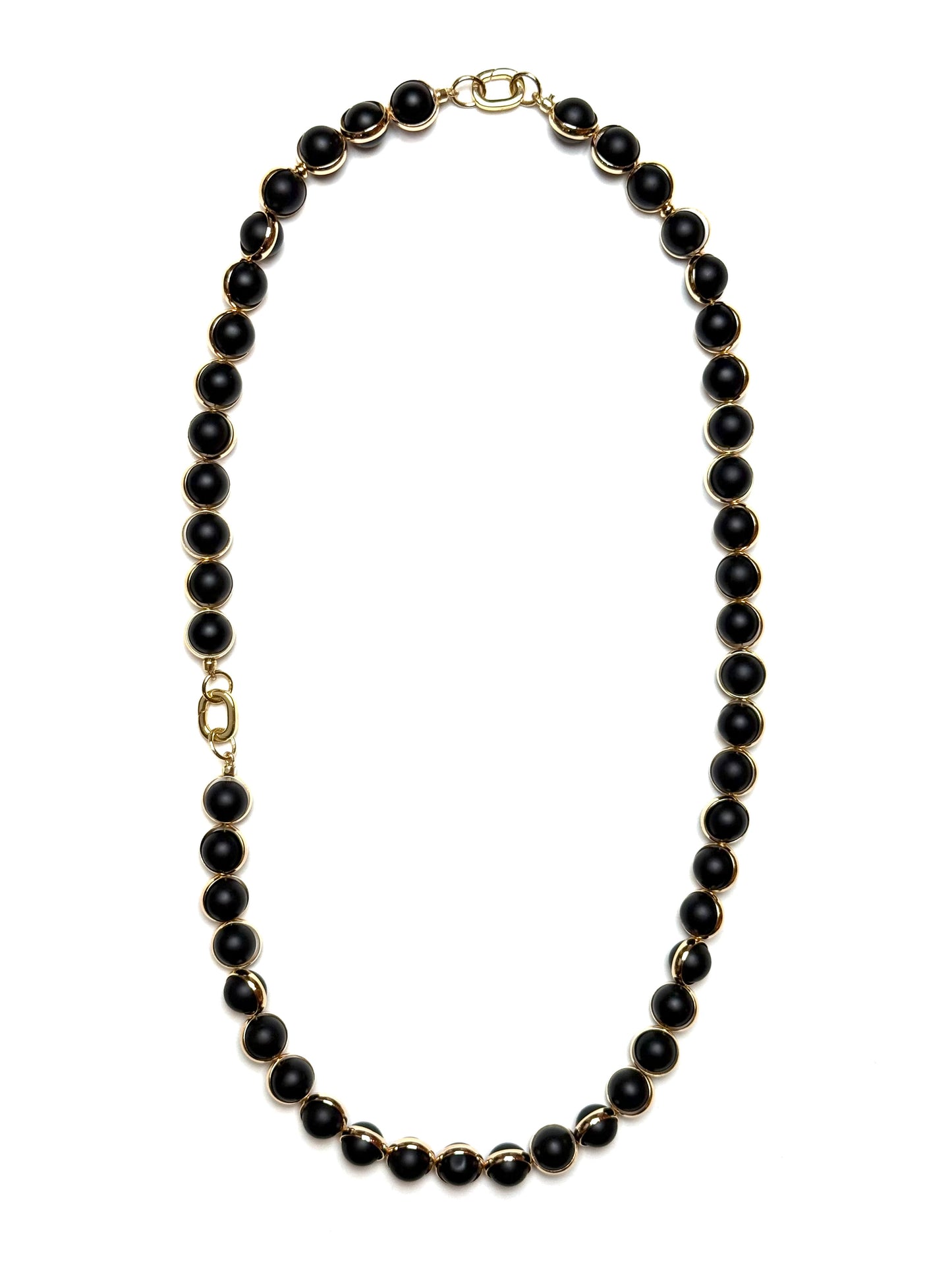 10mm Gold Sleeve Wrapped Round Matte Black Onyx Gemstone Necklace