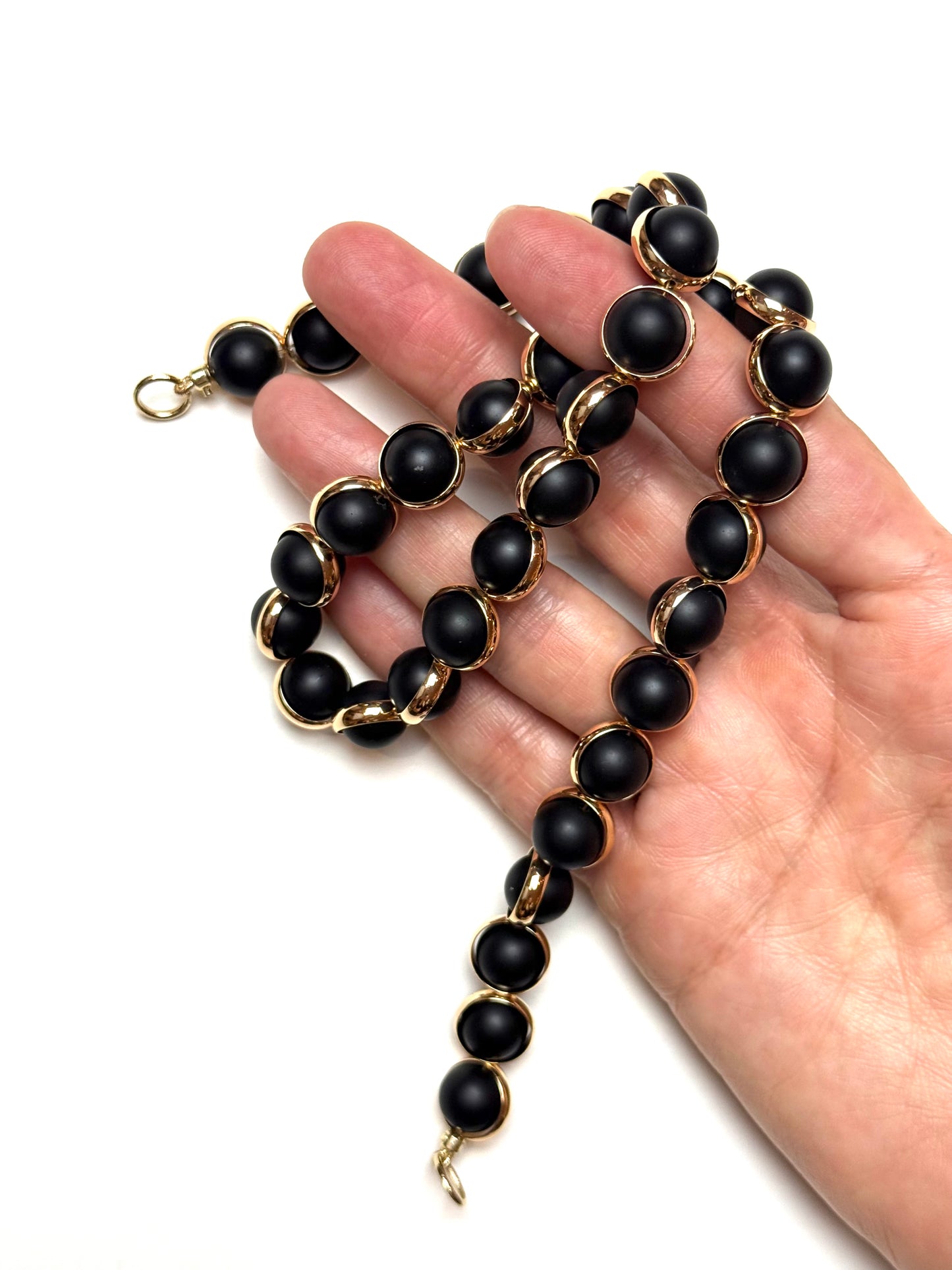 10mm Gold Sleeve Wrapped Round Matte Black Onyx Gemstone Necklace