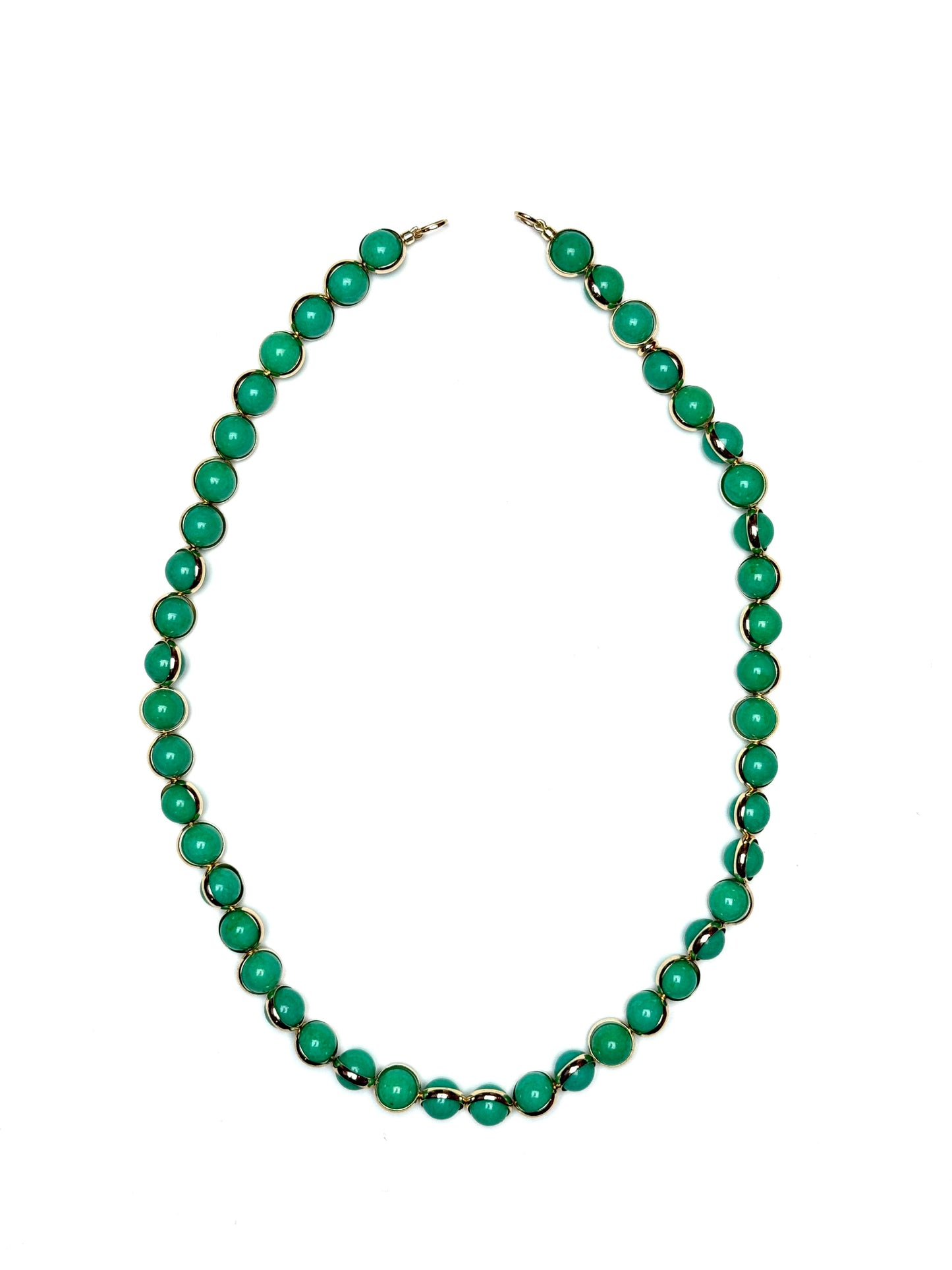 10mm Green Mountain Jade Gold Sleeved Gemstone Necklace