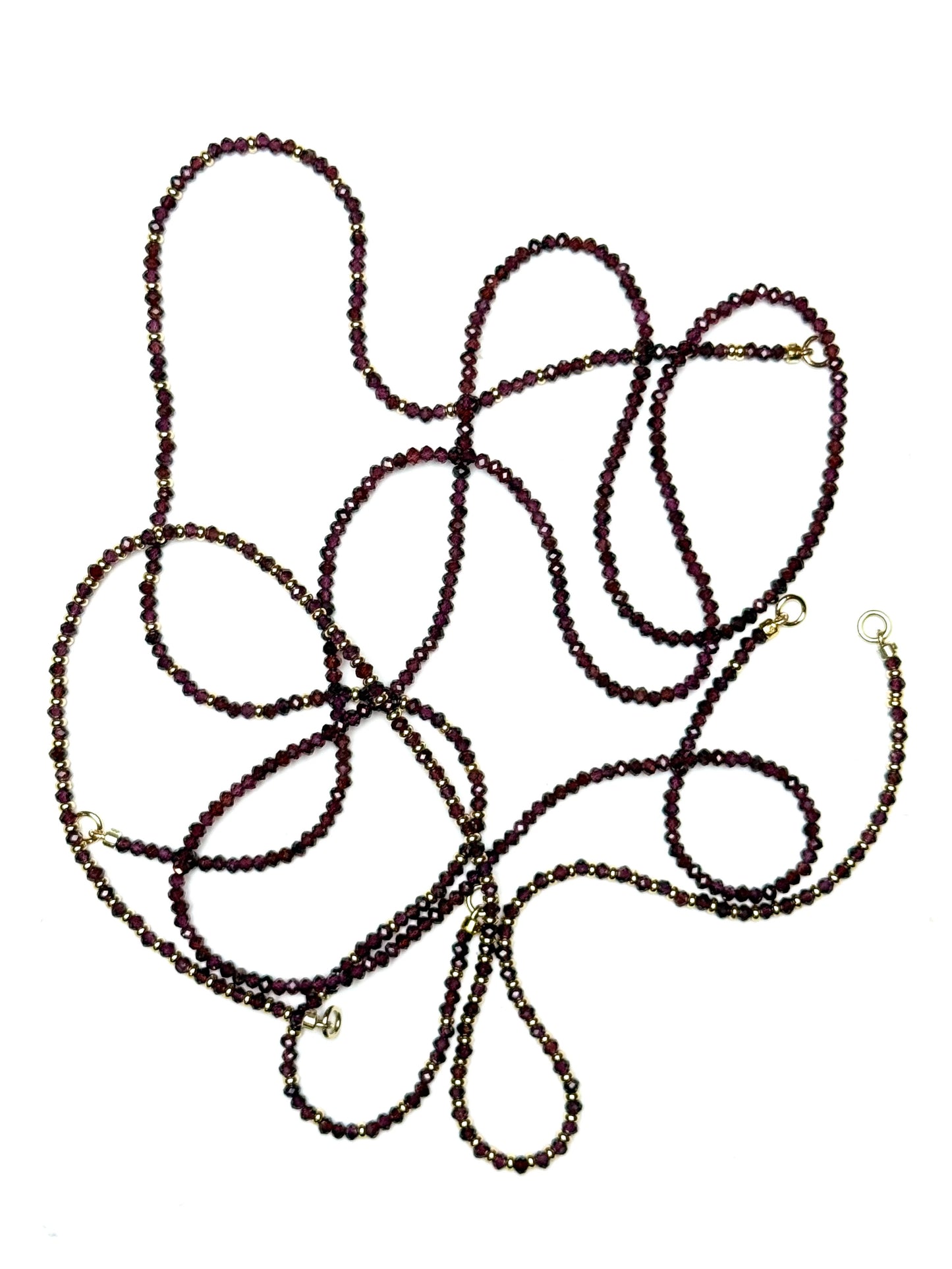 2x3mm Faceted Garnet with Gold Disk Spacers Necklace
