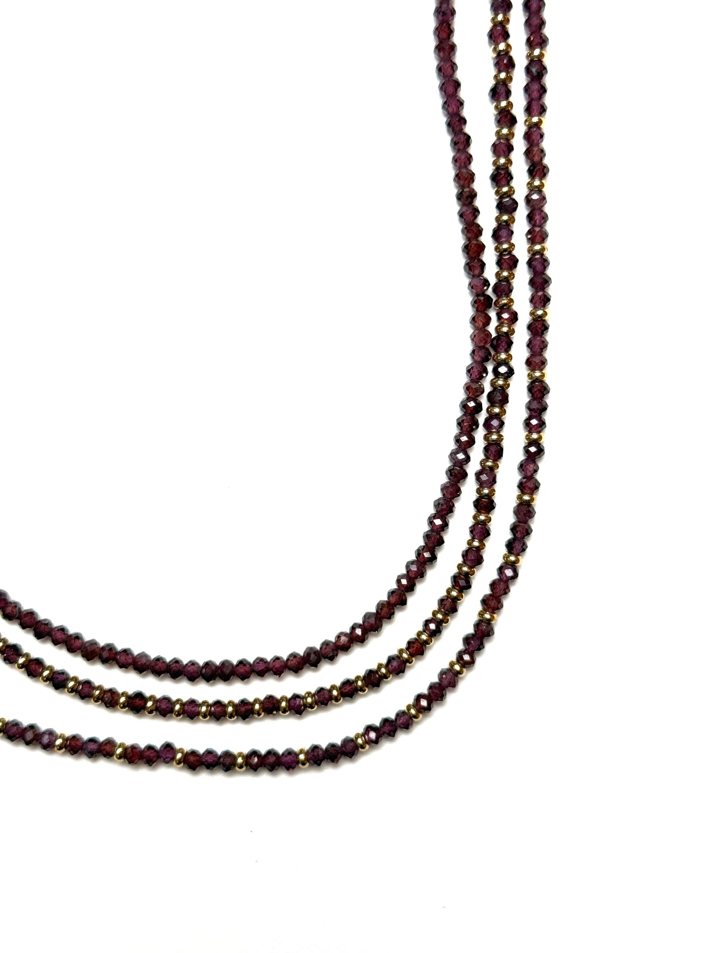 2x3mm Faceted Garnet with Gold Disk Spacers Necklace