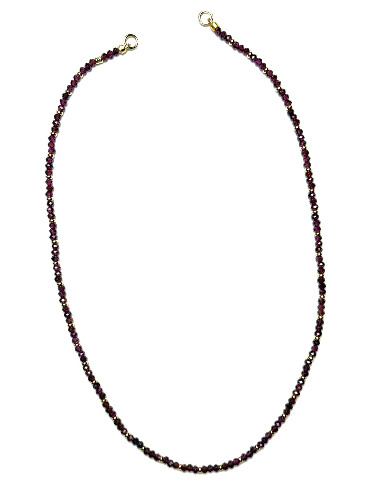 2x3mm Faceted Garnet with Gold Disk Spacers Necklace