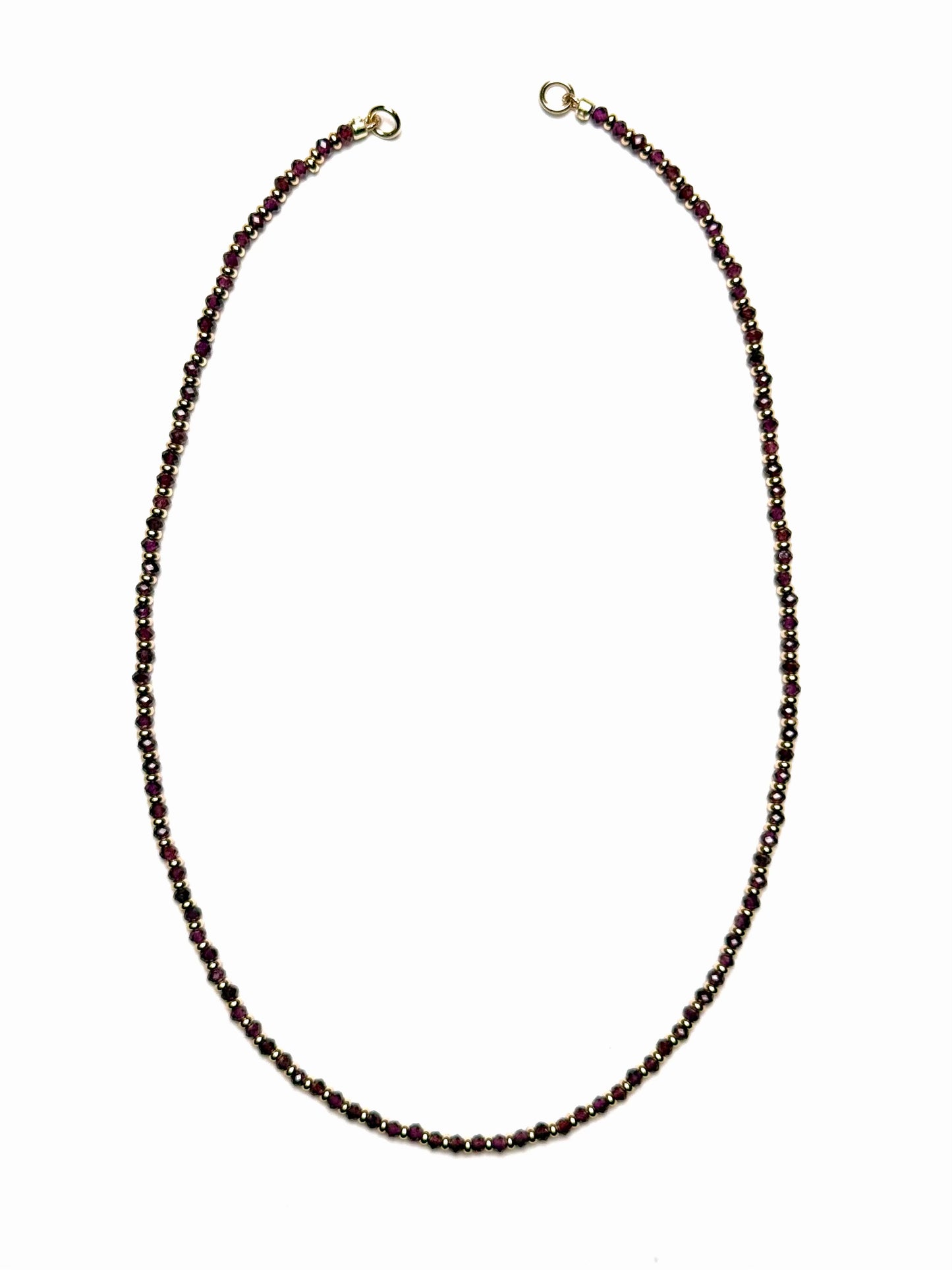 2x3mm Faceted Garnet With Alternating Gold Disk Spacer Necklace