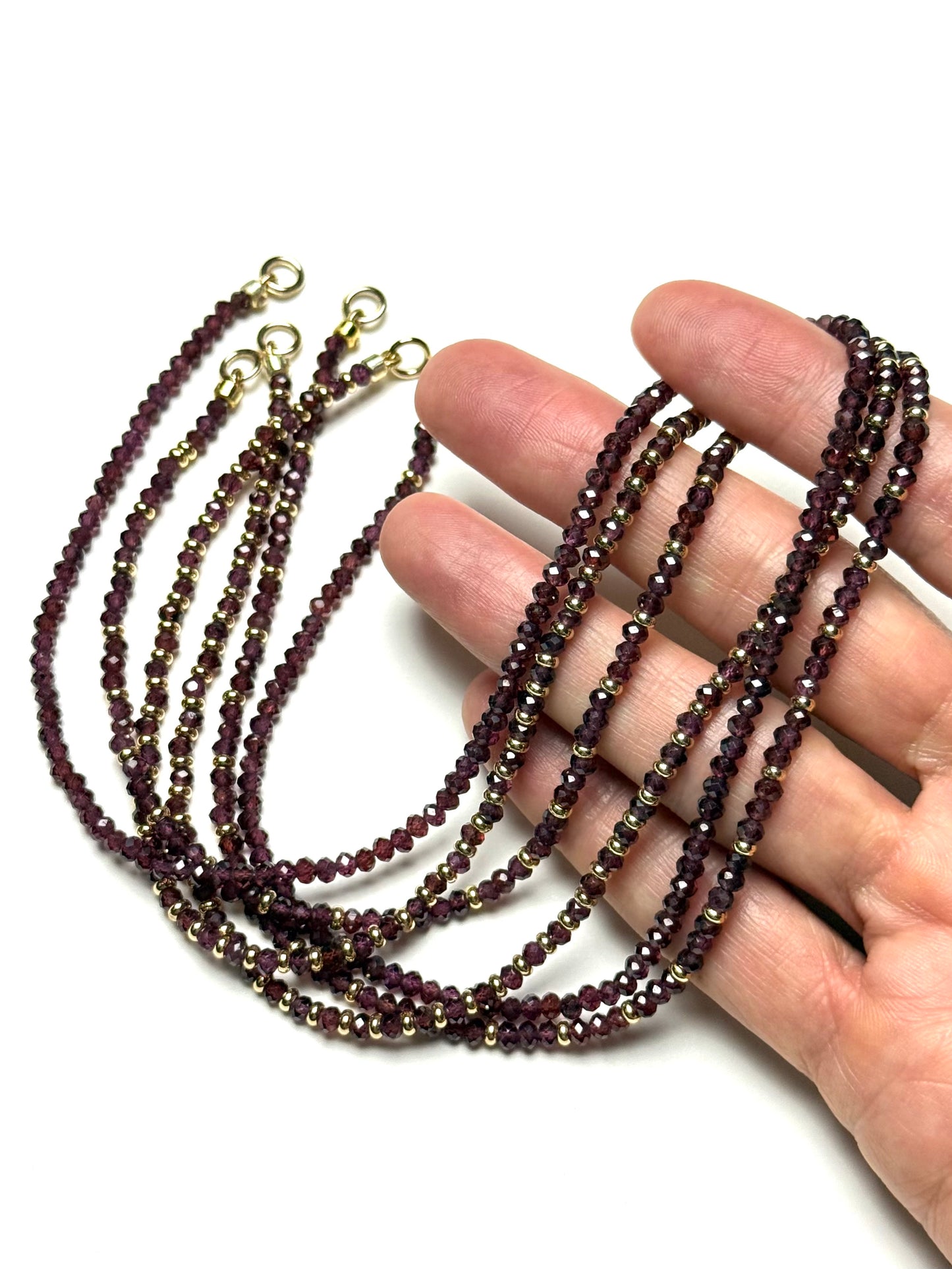 2x3mm Faceted Garnet with Gold Disk Spacers Necklace