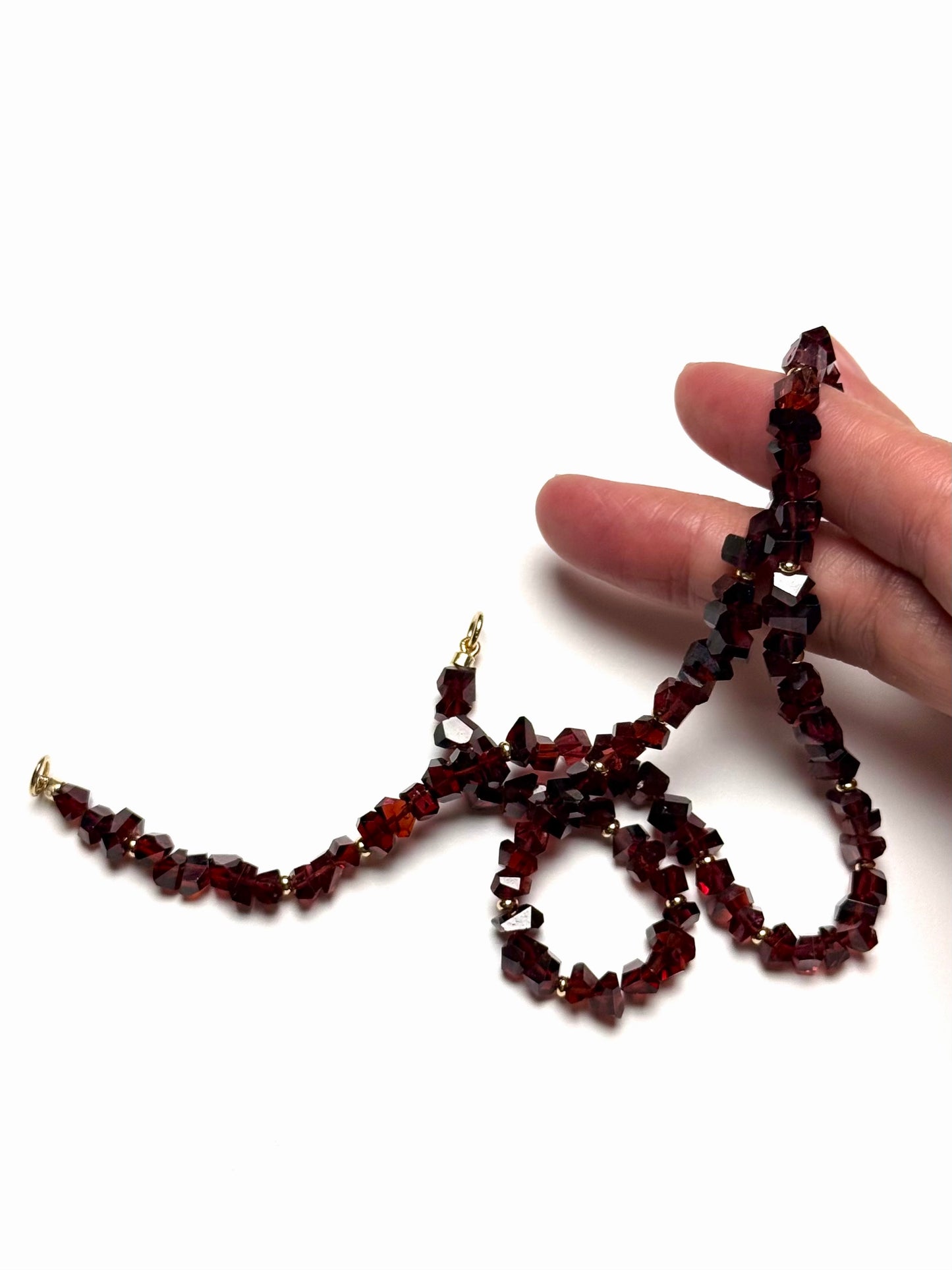 4-7mm Natural Dark Red Faceted Garnet Nugget Necklace