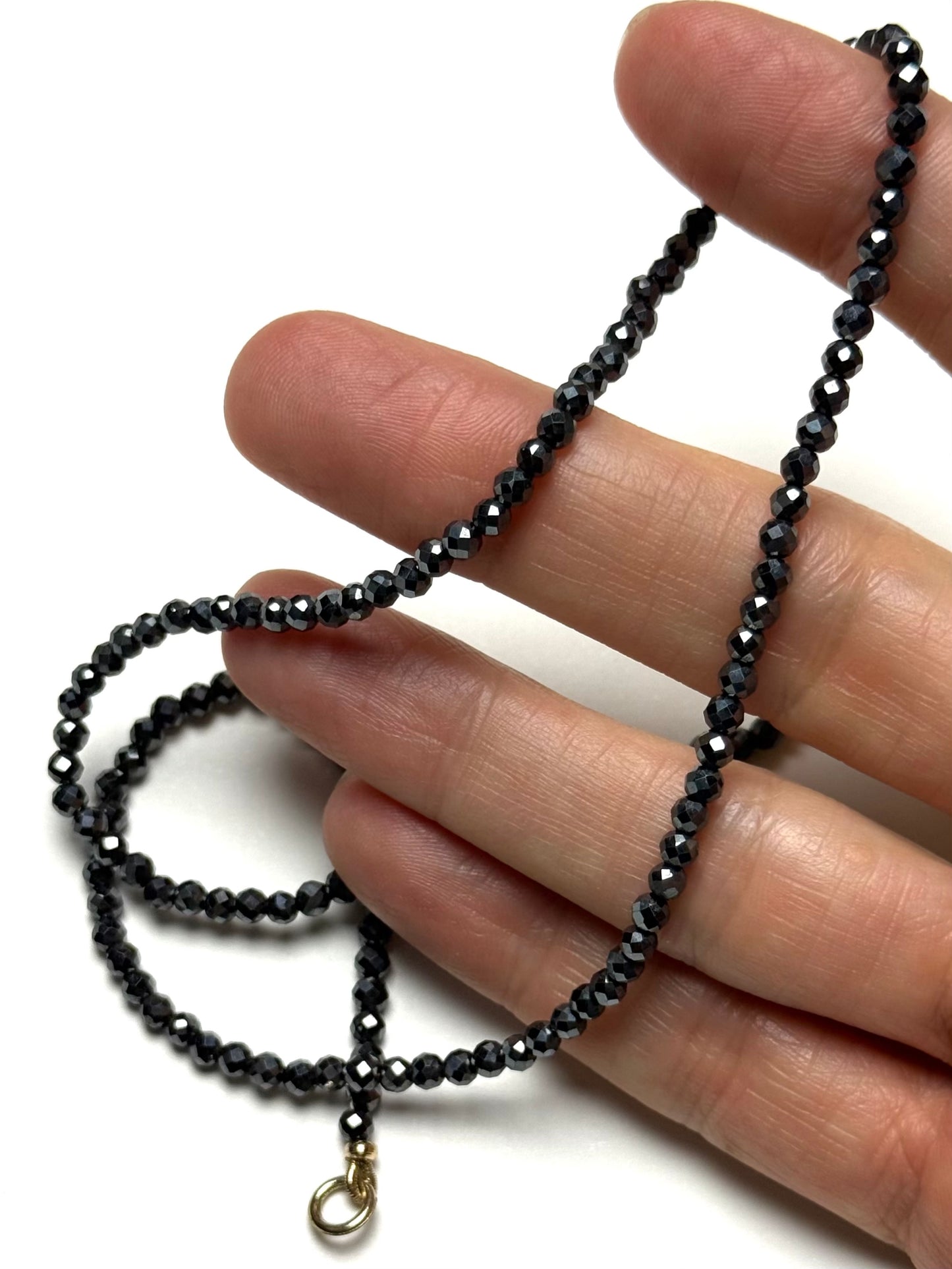 3.5-4mm Faceted Round Black Spinel Necklace