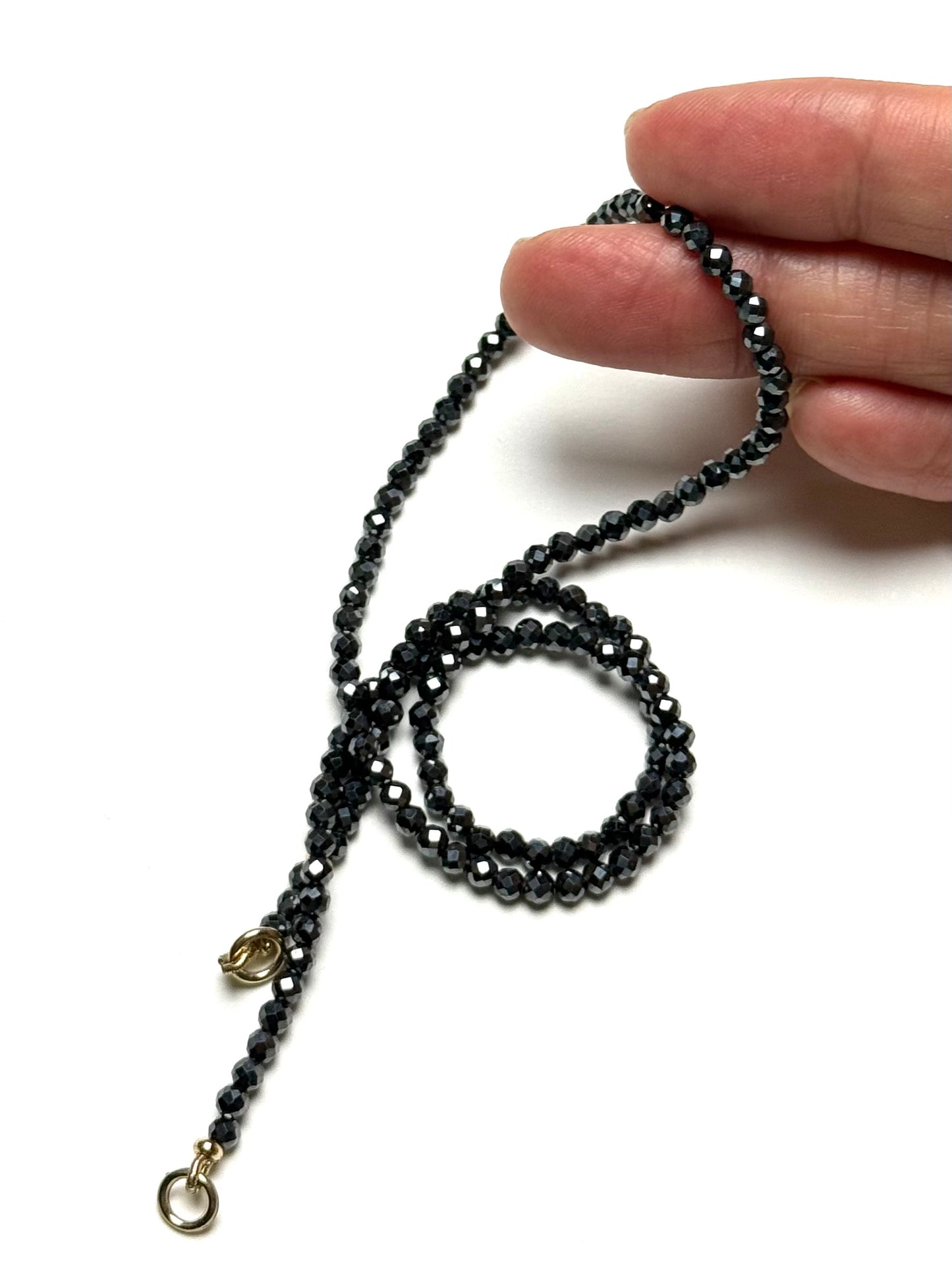 3.5-4mm Faceted Round Silver Black Hematite Necklace