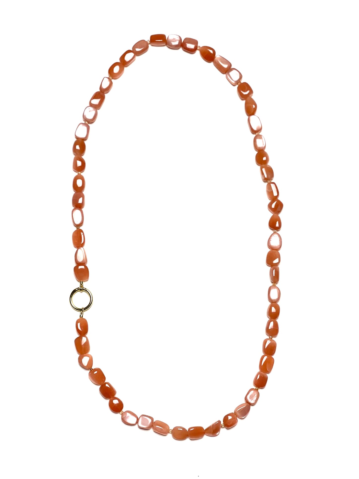 15x9mm Nugget Peach Moonstone Necklace with Champagne Zircon Spacers