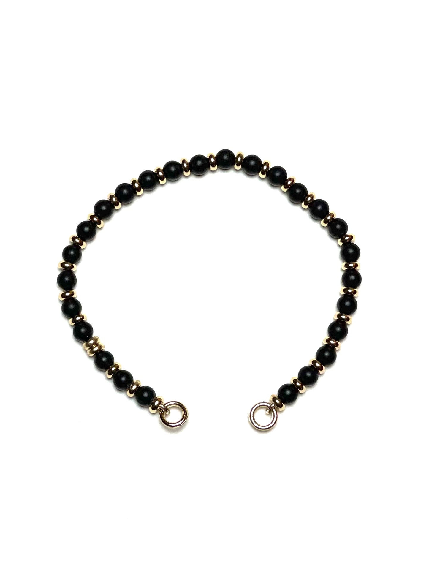 4mm Black Onyx Bracelet With Alternating Gold Filled Spacers