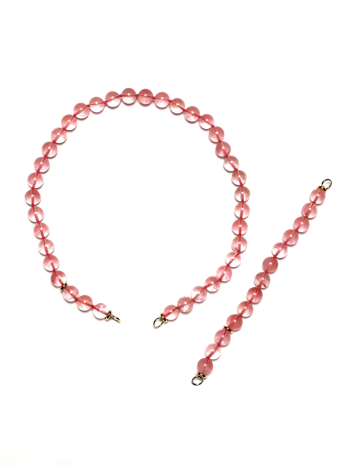 10mm Transparent Round Cherry Quartz on Coral Pink Thread Bracelet