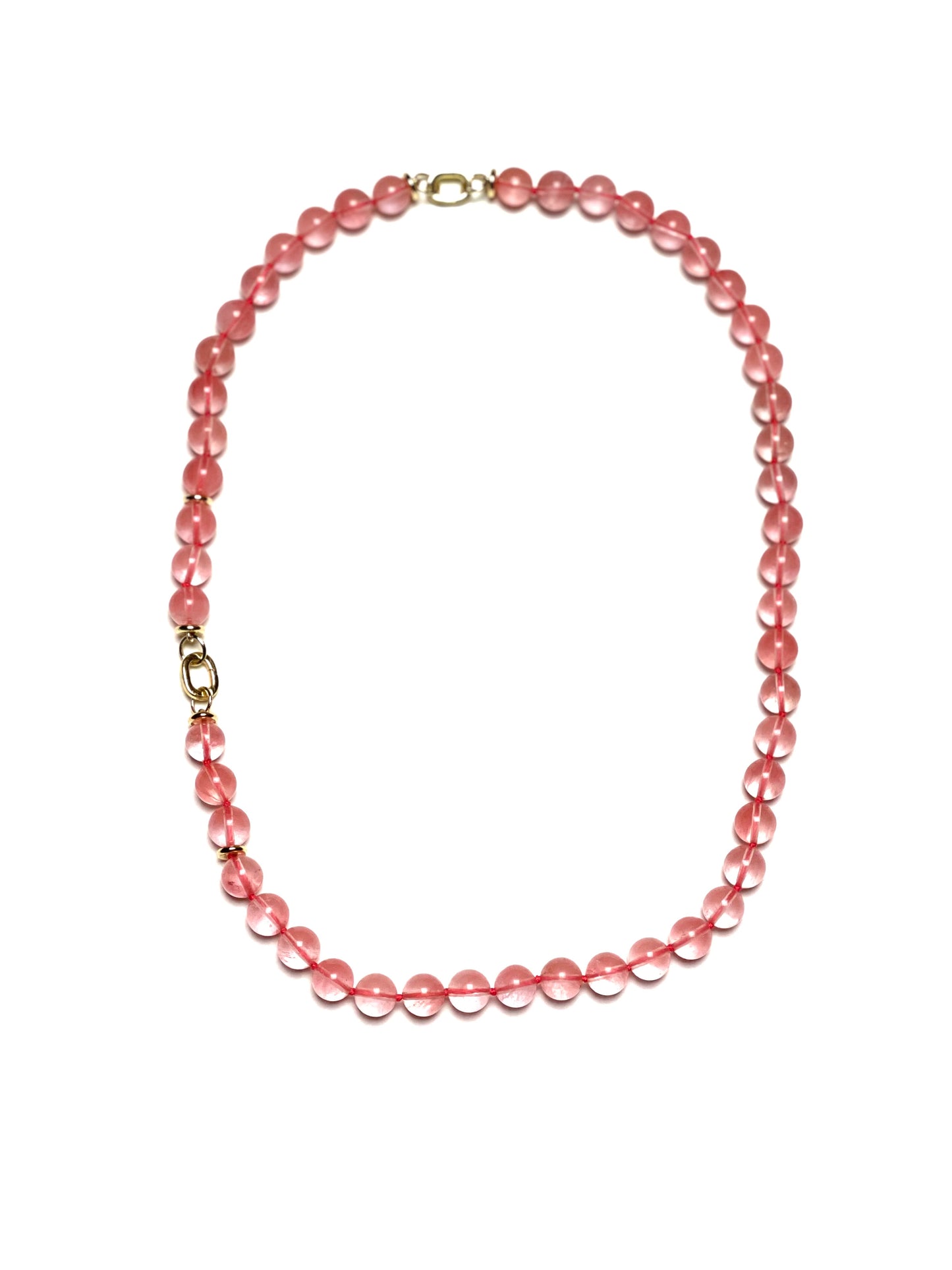 10mm Transparent Round Cherry Quartz on Coral Pink Thread Bracelet