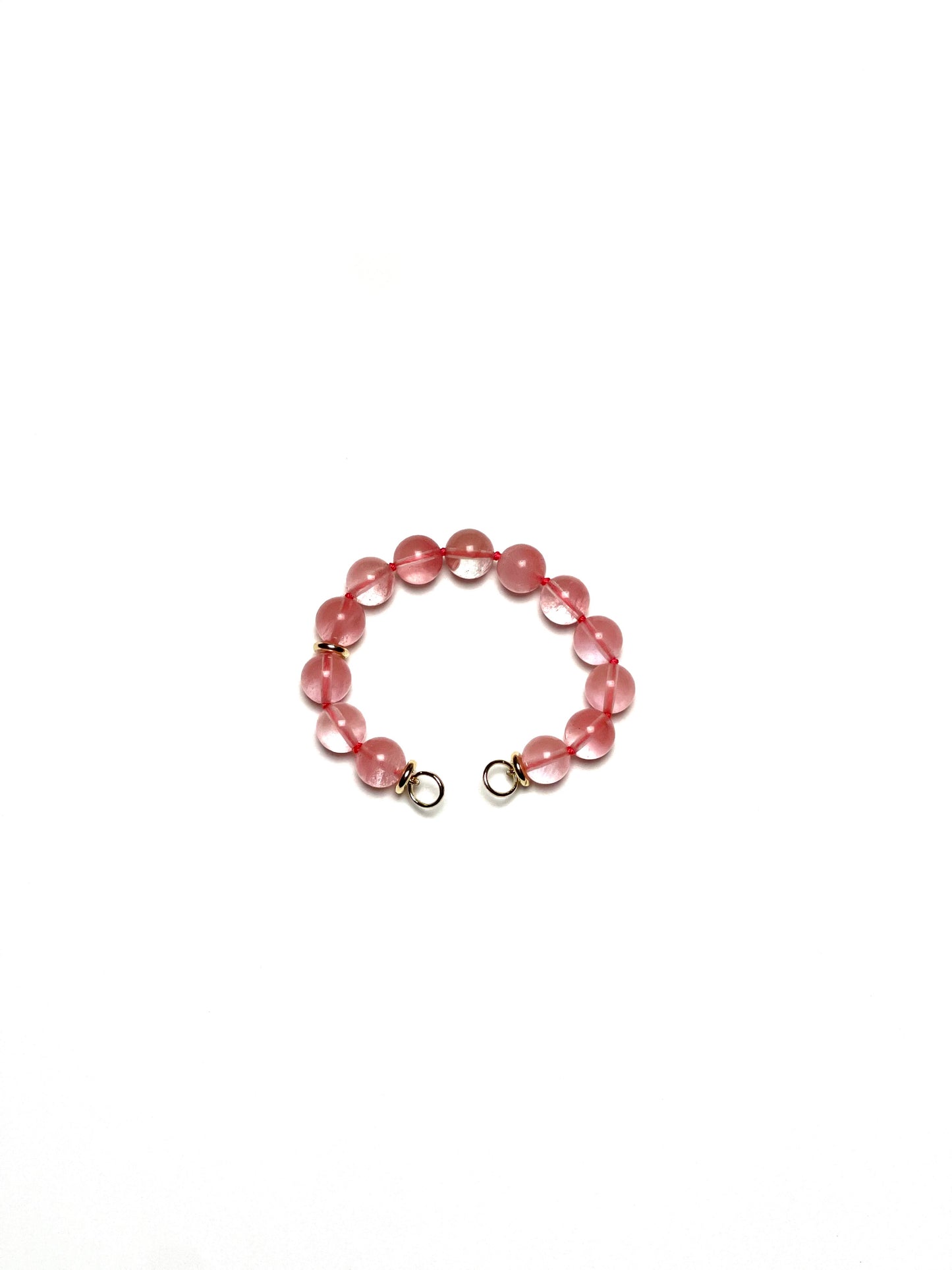 10mm Transparent Round Cherry Quartz on Coral Pink Thread Bracelet