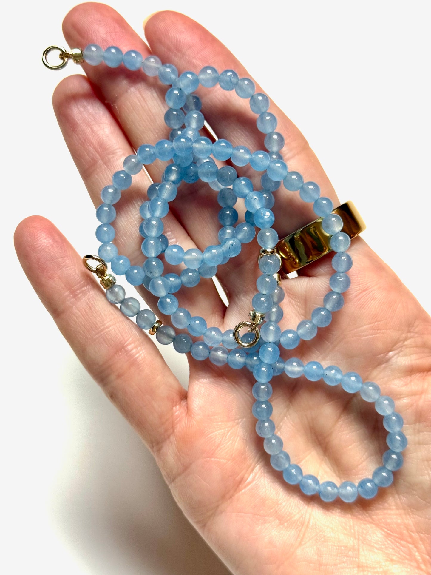 4mm Round Blue Chalcedony Necklace