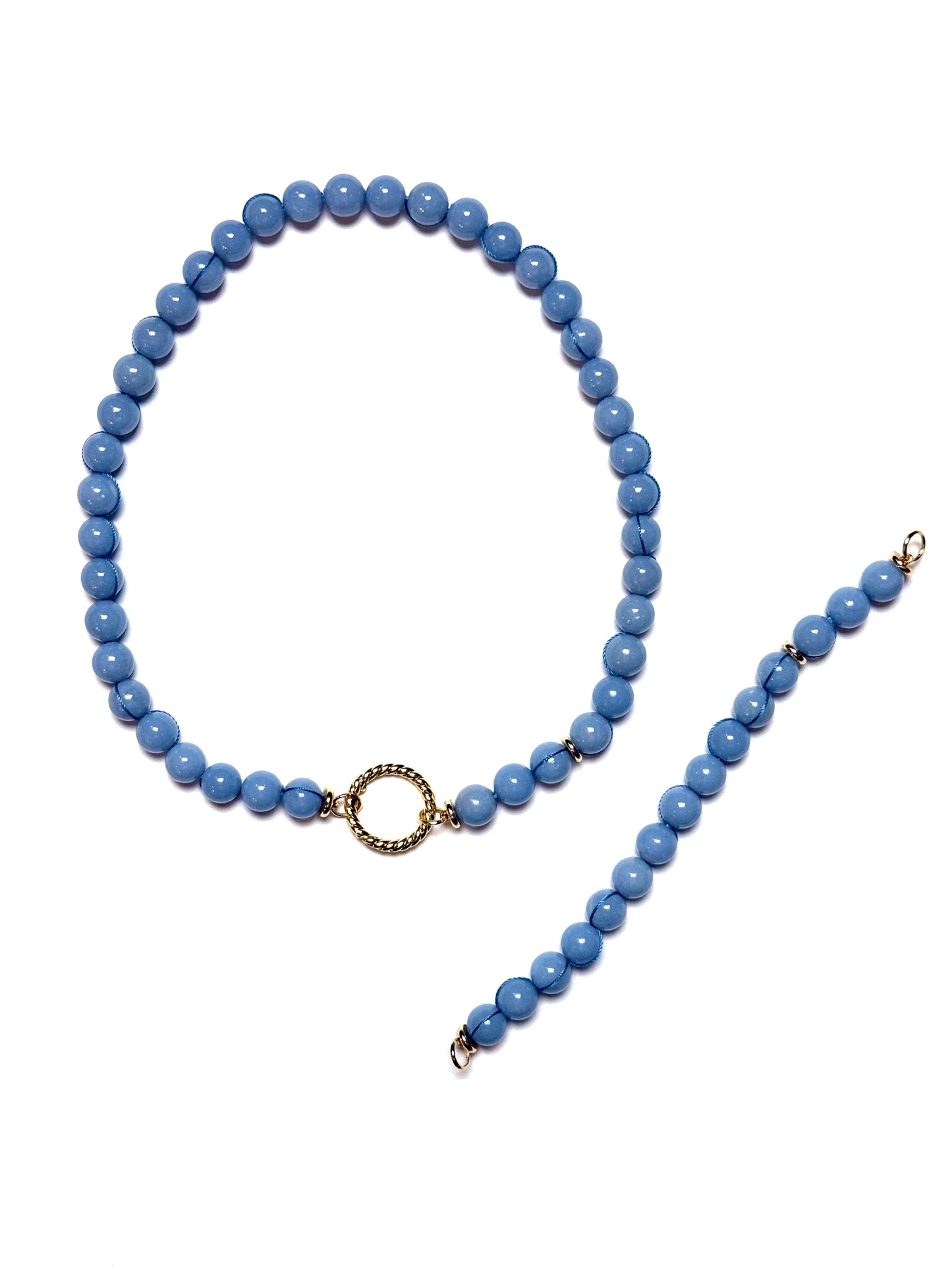 10mm Blue Round Angelite Necklace with Blue Signature Wrap
