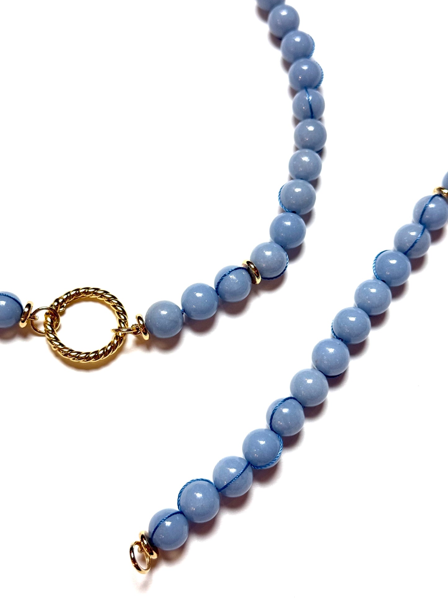10mm Blue Round Angelite Necklace with Blue Signature Wrap