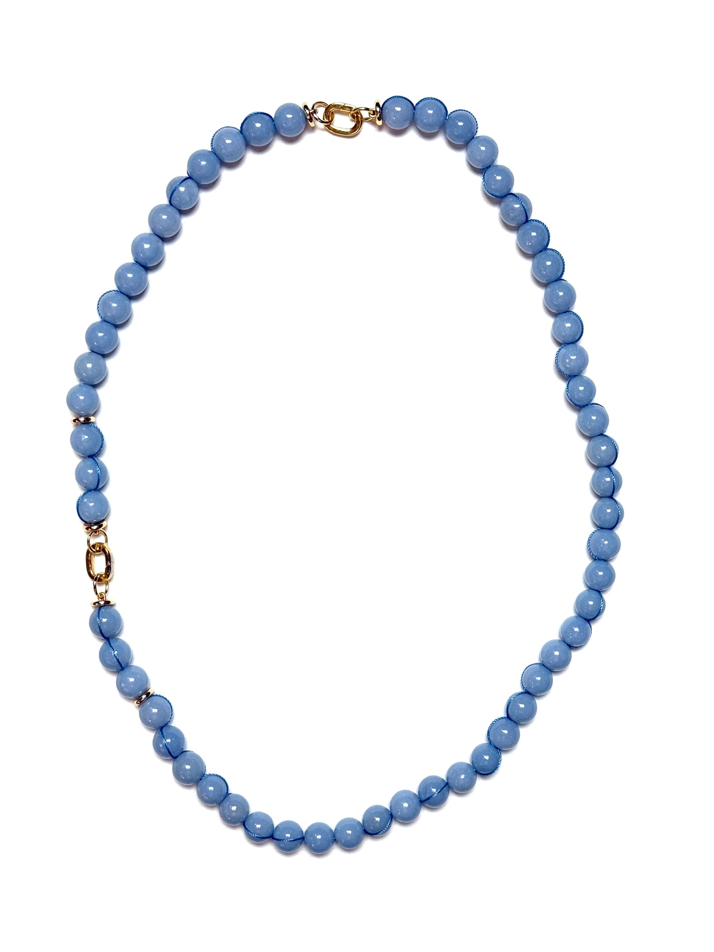 10mm Blue Round Angelite Necklace with Blue Signature Wrap