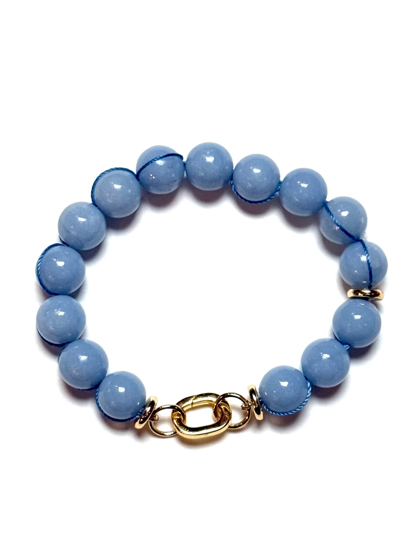 10mm Blue Round Angelite Bracelet/Connector with Blue Signature Wrap
