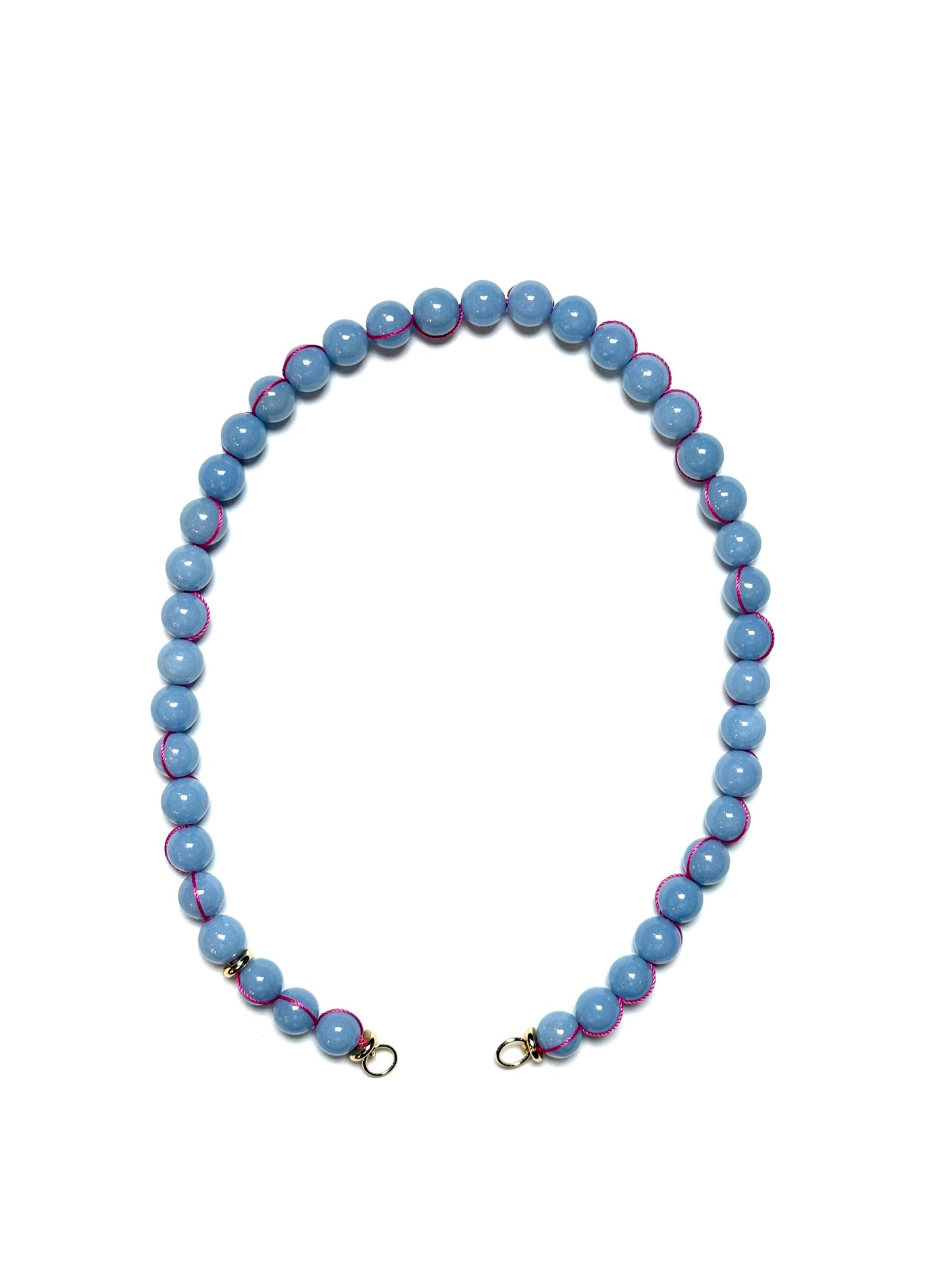 10mm Blue Round Angelite Necklace with Fuchsia Pink Signature Wrap