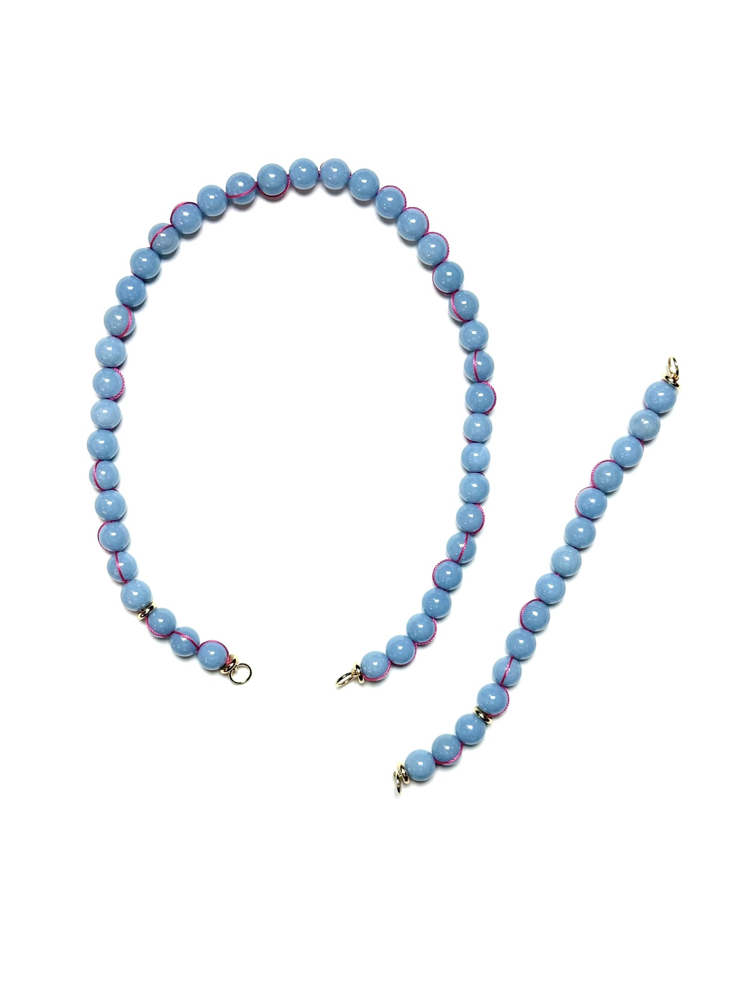 10mm Blue Round Angelite Necklace with Fuchsia Pink Signature Wrap