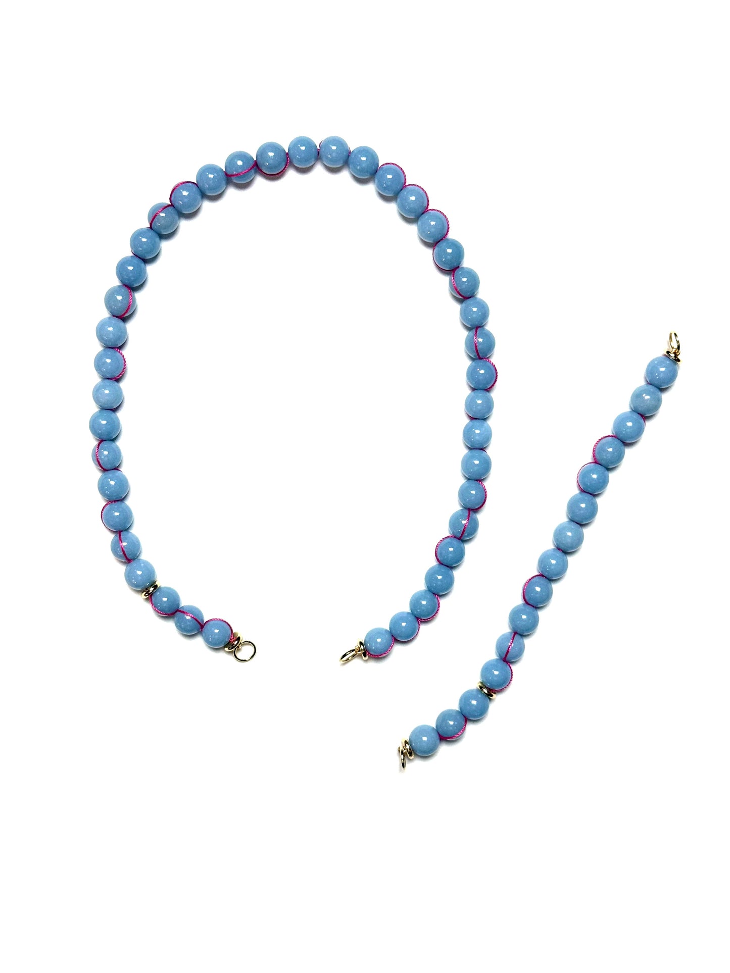 10mm Blue Round Angelite Bracelet/Extender with Fuchsia Pink Signature Wrap