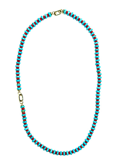 8x2mm Light Turquoise Heishi With Alternating Red Coral Disks Necklace