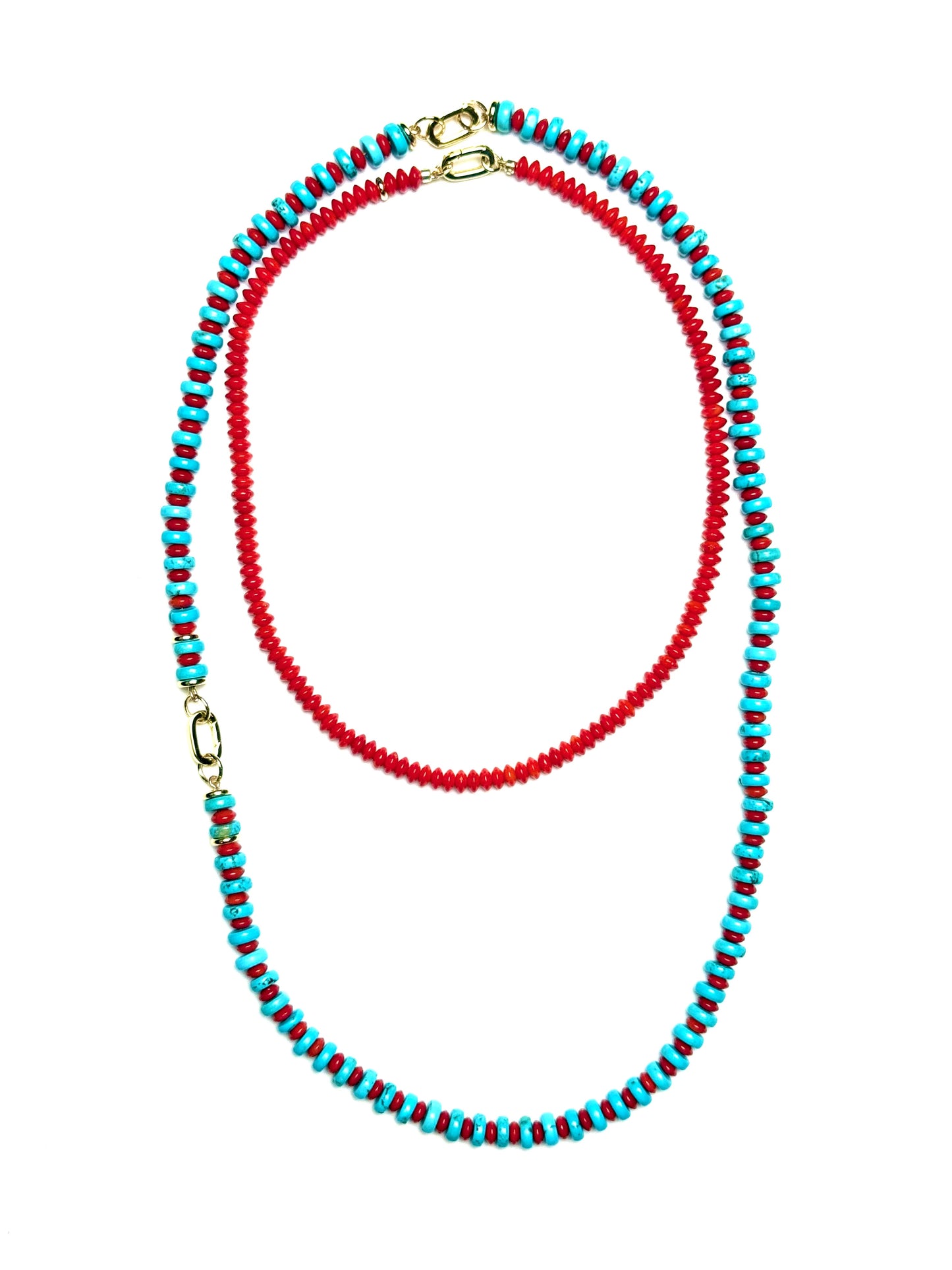 8x2mm Light Turquoise Heishi With Alternating Red Coral Disks Necklace