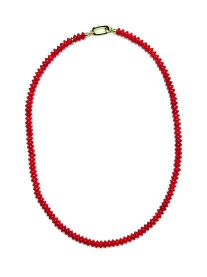 6x3mm Sharp-Edged Red Coral Rondelle Gemstone Necklace