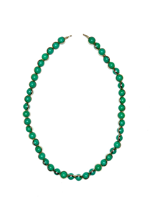 10mm Green Mountain Jade Gold Sleeved Gemstone Necklace