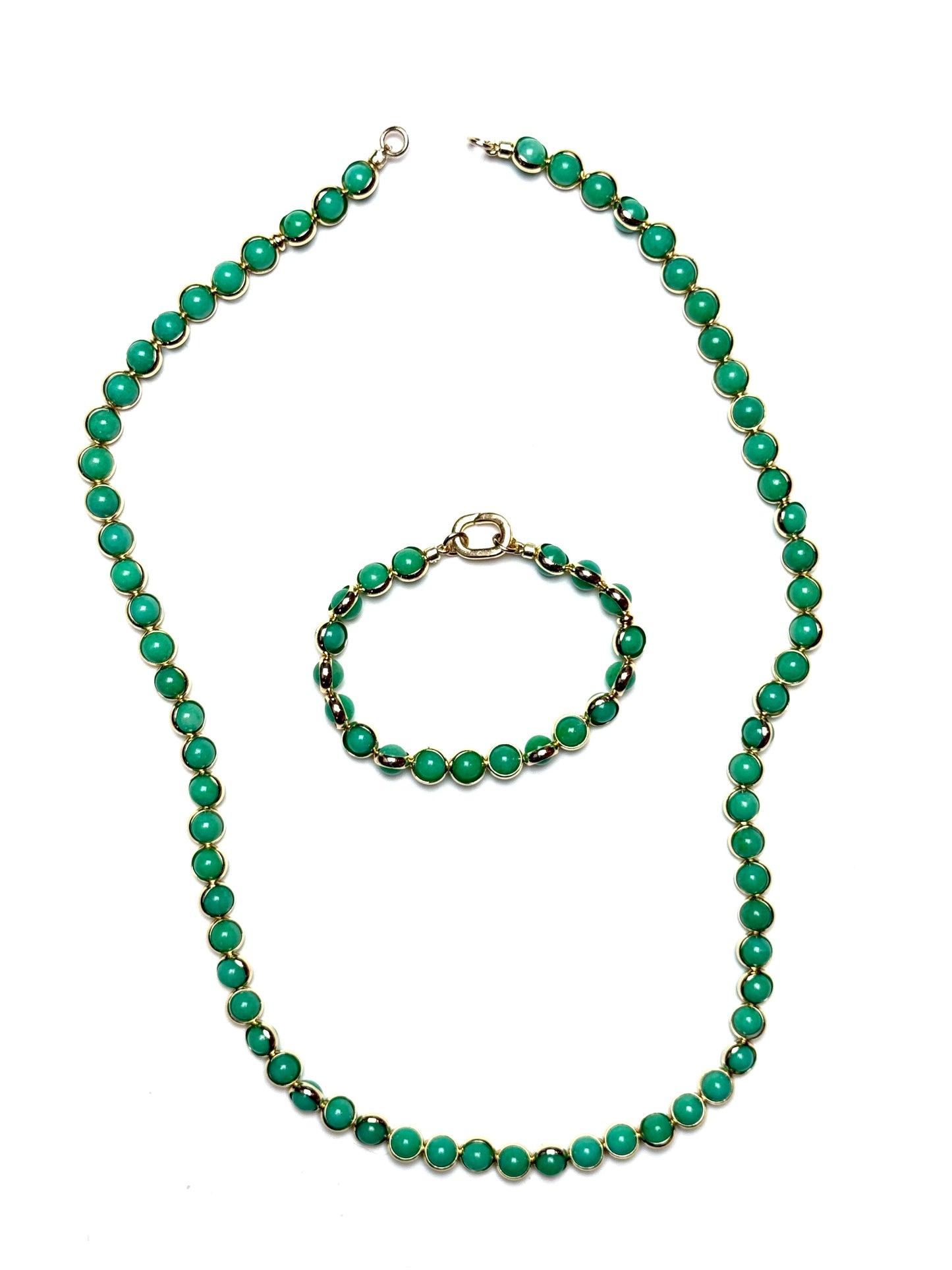 6mm Green Mountain Jade Gold Sleeved Gemstone Necklace