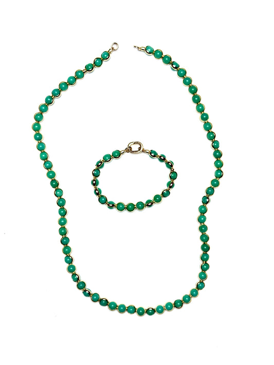 6mm Green Mountain Jade Gold Sleeved Gemstone Extender/Bracelet