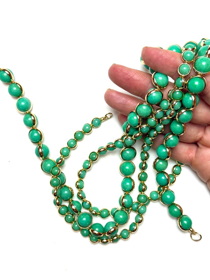 6mm Green Mountain Jade Gold Sleeved Gemstone Necklace