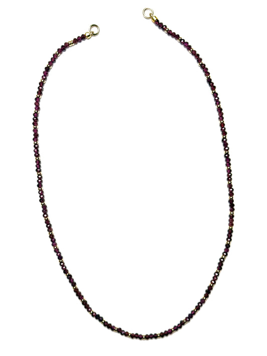 2x3mm Faceted Garnet with Gold Disk Spacers Necklace