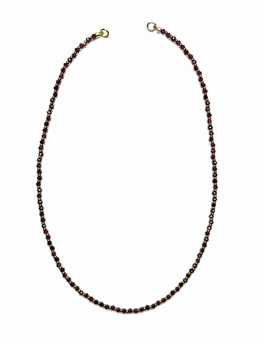 2x3mm Faceted Garnet With Alternating Gold Disk Spacer Necklace