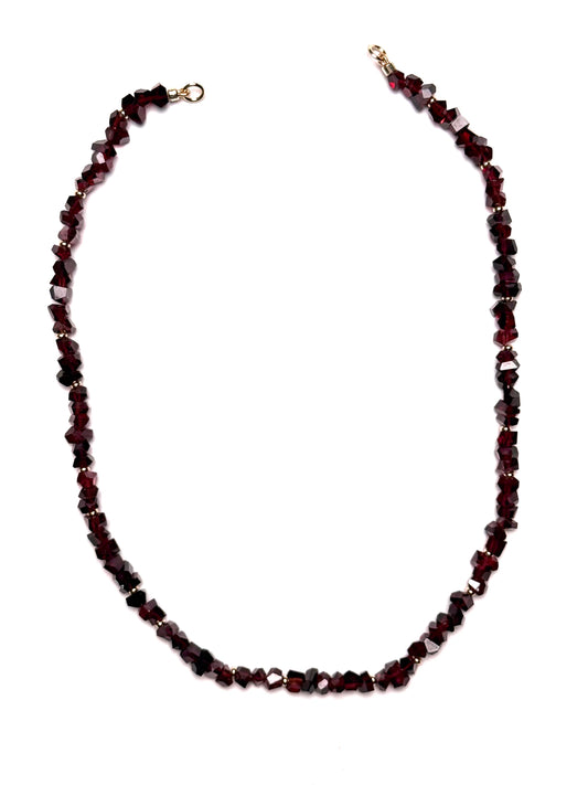 4-7mm Natural Dark Red Faceted Garnet Nugget Necklace