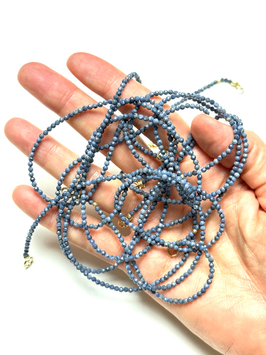 2mm Faceted Smoky Blue Coral Double Bracelet/Extender