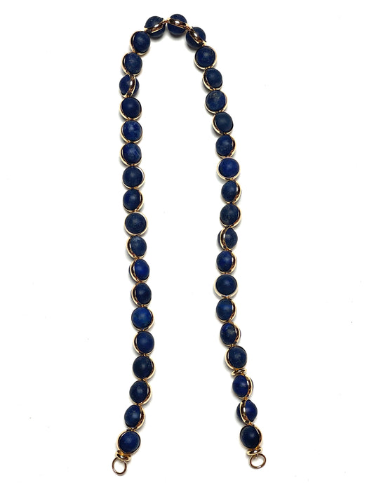 10mm Gold Sleeve Wrapped Round Matte Lapis Gemstone Necklace