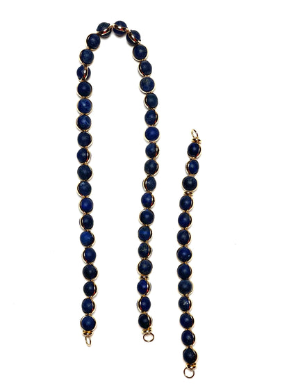 10mm Gold Sleeve Wrapped Round Matte Lapis Gemstone Necklace