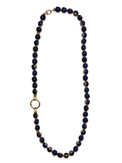 10mm Gold Sleeve Wrapped Round Matte Lapis Gemstone Necklace