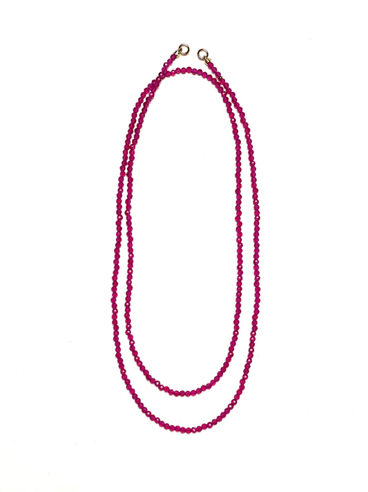 3.5mm Hot Pink Faceted Ruby/Corundum Double Wrap Necklace