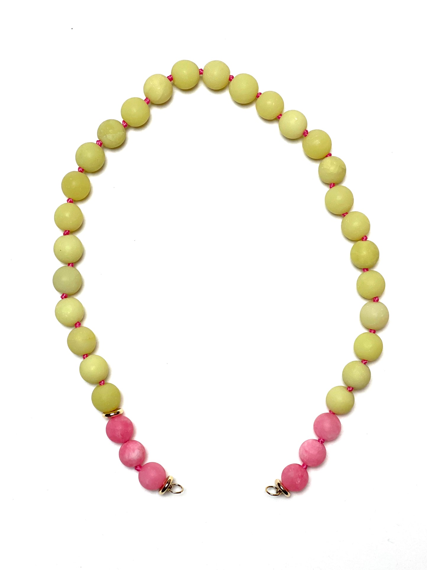 10mm Yellow and Pink Matte Round Jade Necklace