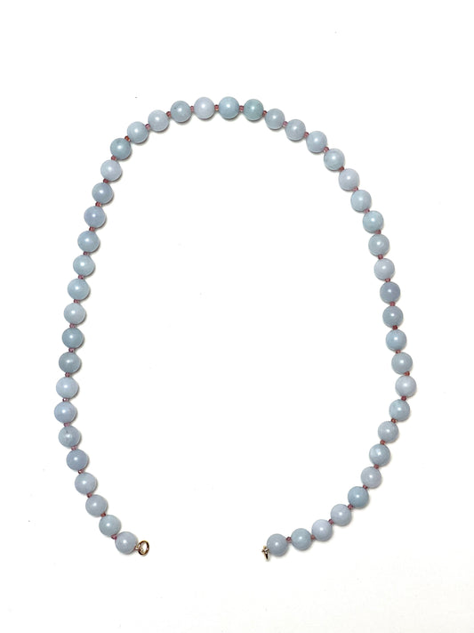 8mm Soft Blue Matte Aquamarine Round Gemstone With Ruby Spacers Necklace