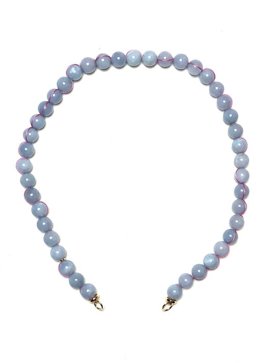 10mm Blue Round Aquamarine with Pink Wrap Necklace