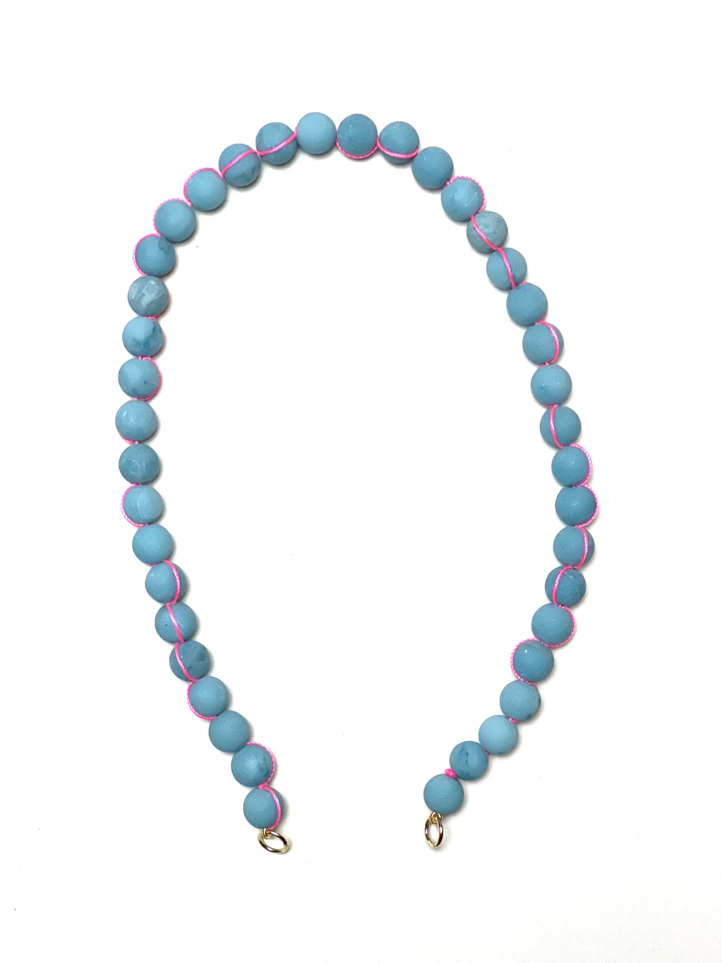 10mm Matte Blue Smoke Round Larimar Quartz With Fluorescent Pink Wrap Necklace