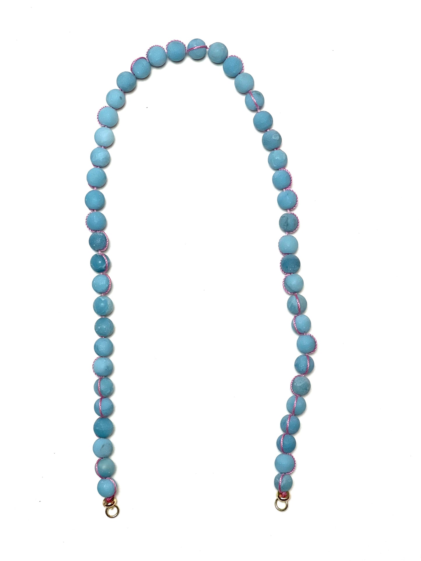 8mm Matte Smokey Blue Larimar Quartz Necklace with Pink Wrap