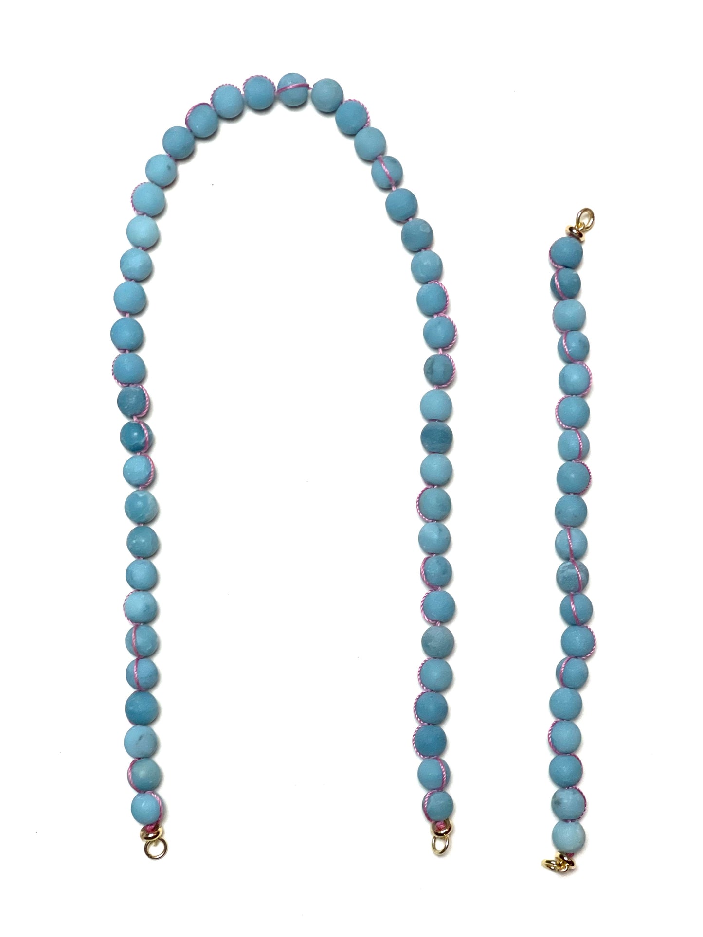 8mm Matte Smokey Blue Larimar Quartz Necklace with Pink Wrap