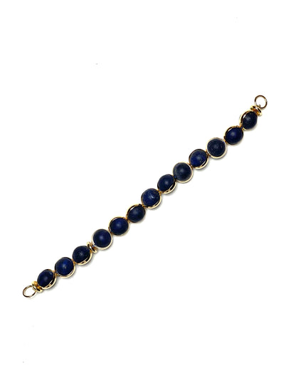 10mm Gold Sleeve Wrapped Round Matte Lapis Gemstone Bracelet